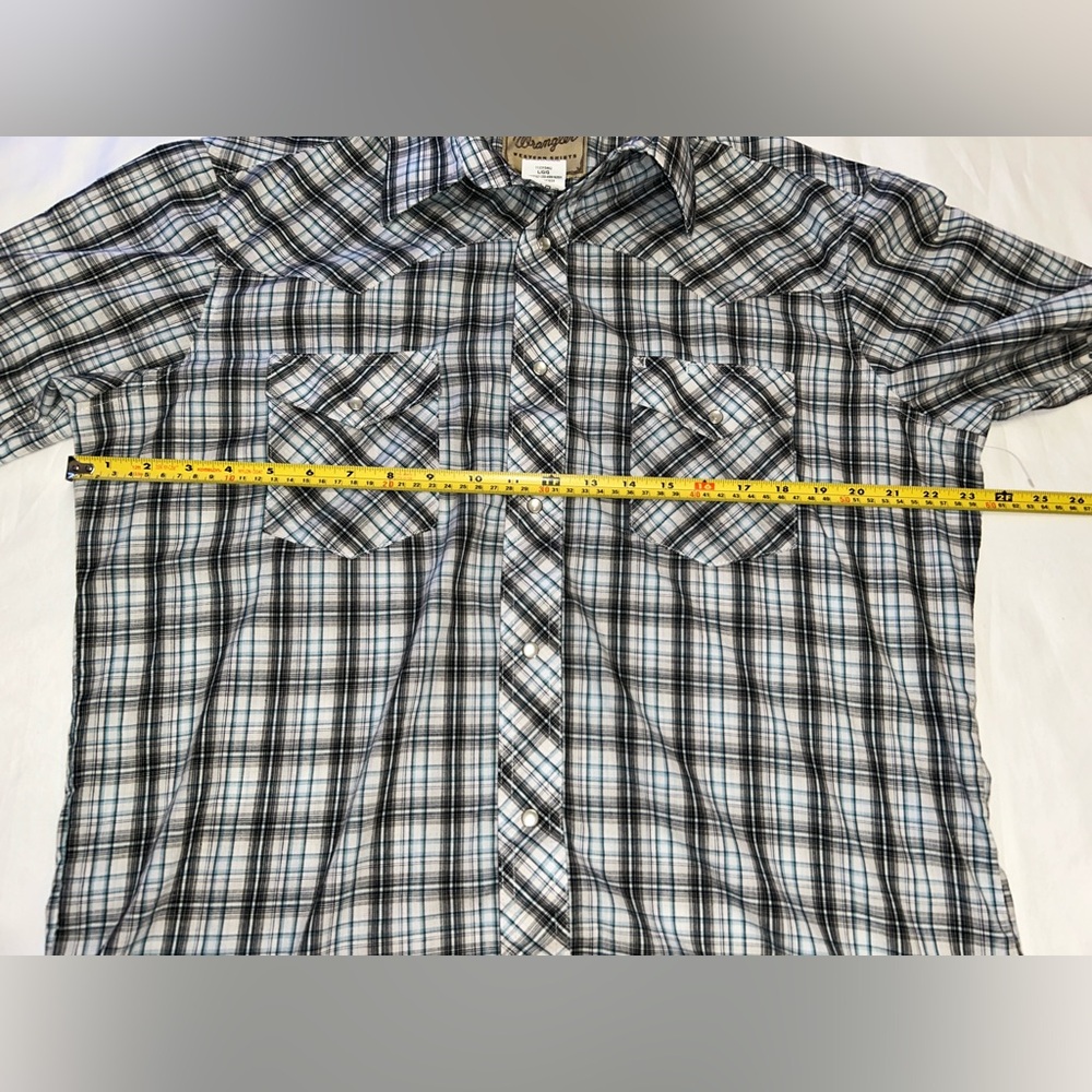 Wrangler Western Pearl Snap Short Sleeve Shirt Plaid Gray Black Men’s L - Picture 10 of 10